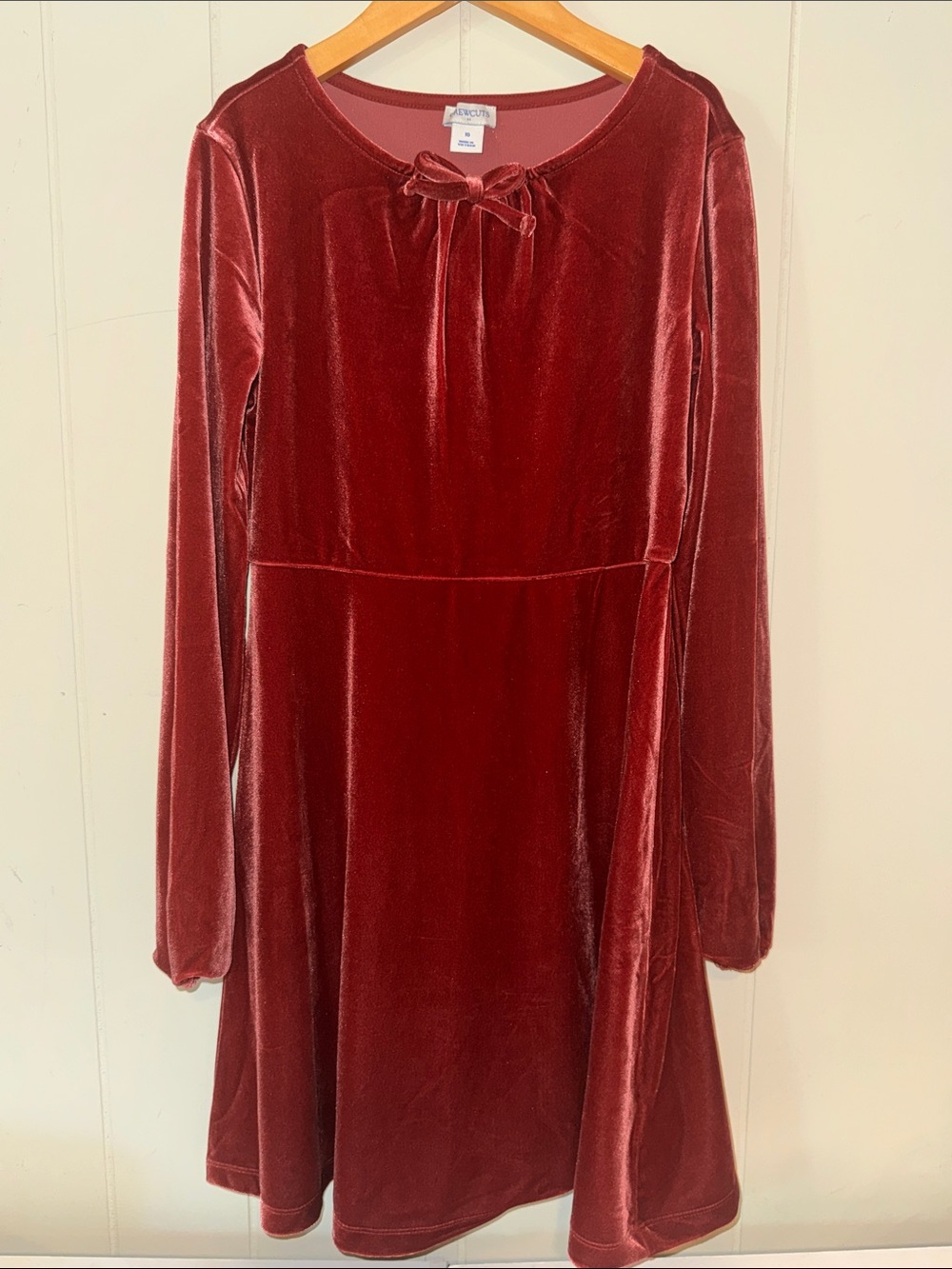 Crewcuts Girls' Velvet Long-Sleeve Dress in Deep Wine Red